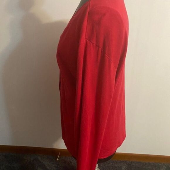 Lands' end Red V-neck button down sweater, size 14-16 - Picture 2 of 5